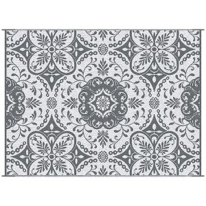 Resenkos Floor Mat Carpet,Indoor Door Mat,Reversible Outdoor Rug, 9'x 12' Waterproof Straw Floor Mat, Portable RV Camping Carpet, Blue & White Floral - 1 of 4