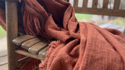 Handwoven Rust Cotton Fringe Throw Blanket