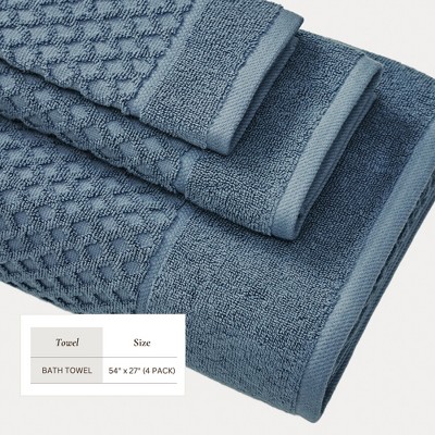 Blue Cotton Diamond Textured 4-Piece Bath Towel Set