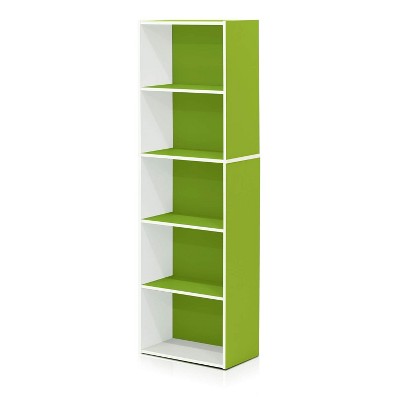 White and Green 5-Tier Laminated Bookcase