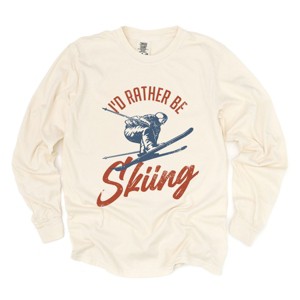 I'd Rather Be Skiing - Women's Garment Dyed Long Sleeve Graphic T-Shirt - 1 of 4