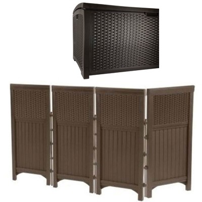 Suncast Backyard Patio Screen Gate w/ Backyard Patio Wicker Resin Storage Box