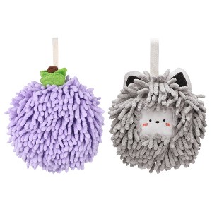 REGALWOVEN 2 Pcs Comfortable Soft Absorbent Chenille Ball Fuzzy Hand Towels - 1 of 4