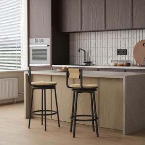 CAVINAS 36" Swivel Bar Stools Set of 2,Farmhouse Counter Stools with Metal Frame,Handwoven Paper Rope Barstools with Backrest for Kitchen Counter - 1 of 4