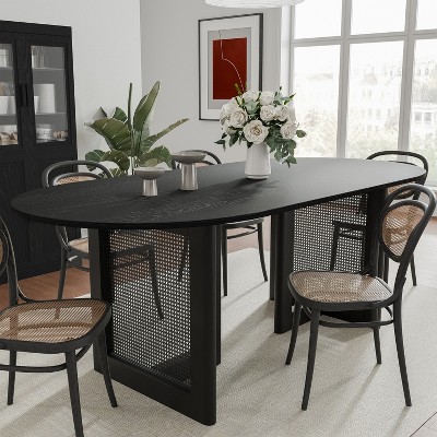 SpassWay 30"H Rattan Oval Wood Dining Table Kitchen Table Conference Table with Double Pedestal