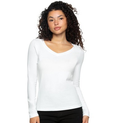 Felina - V-Neck Long Sleeve Tee - Comfortable Knit Tops for Women, Casual Long Sleeve Shirts, Lightweight Layering Essential