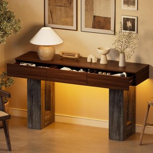 PAKASEPT 63" Extra Long Console Table with 3 Drawers, Wooden Narrow Entryway Table, for Hallway, Living Room, Brown - 1 of 4