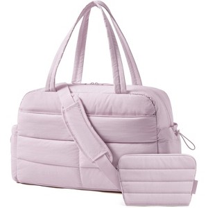 Lightweight Puffer Duffle Bag for Women, 31L Quilted Weekender Overnight Carry-On Tote with Cosmetic Bag - 1 of 4