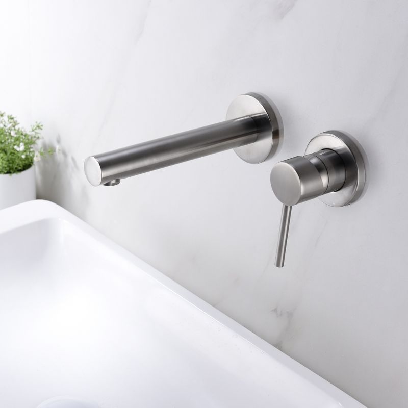Sumerain Wall Mount Bathroom Sink Faucet Brushed Nickel, Brass Rough-in Valve Included Single Handle, 5 of 14