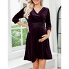 Maternity Dress Women's Velvet Retro V-Neck Flowy Swing A-Line Casual Knee Length Babyshower Dress - 3 of 4