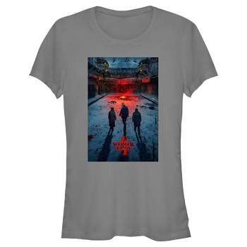 Juniors Womens Stranger Things Four Friends Rift Apocalypse Poster T-Shirt