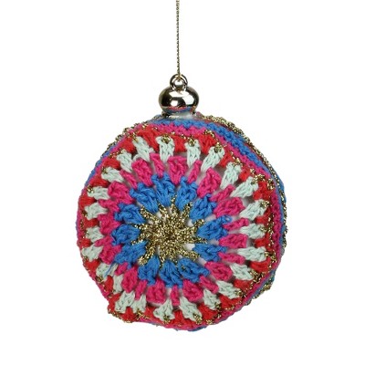 Northlight Red and Blue Knit Embroidered Hanging Christmas Ball Ornament 4" (100mm)