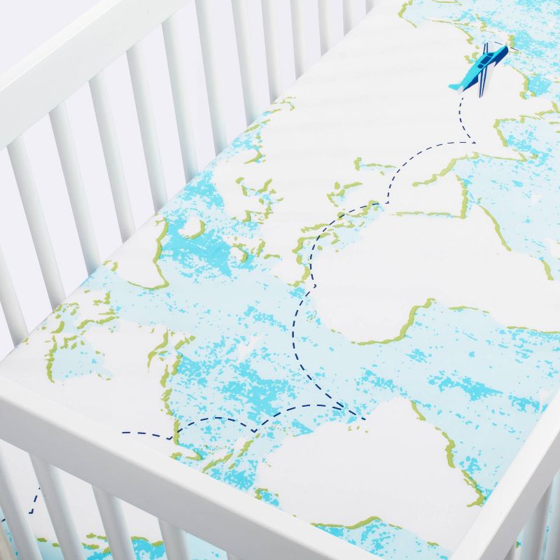 Fitted Crib Sheet World Map - Cloud Island&#8482; Light Blue, 4 of 7