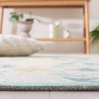 Handmade Ivory Wool Square Area Rug with Floral Design