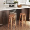 Tangkula 24-Inch Outdoor Wood Bar Stools Set of 2 w/ Round Seat Footrest for Garden - 3 of 4