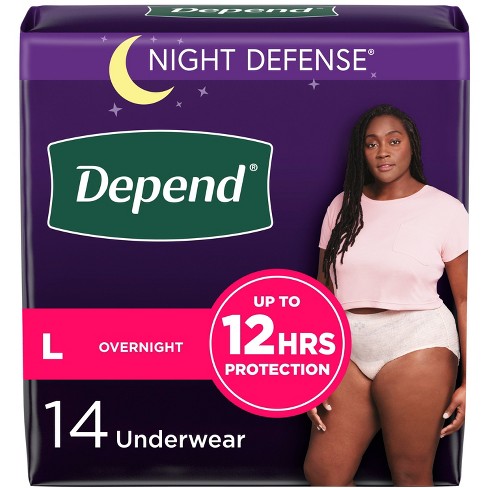 Depend Night Defense Adult Incontinence Underwear for Women - Overnight  Absorbency - L - Blush - 14ct