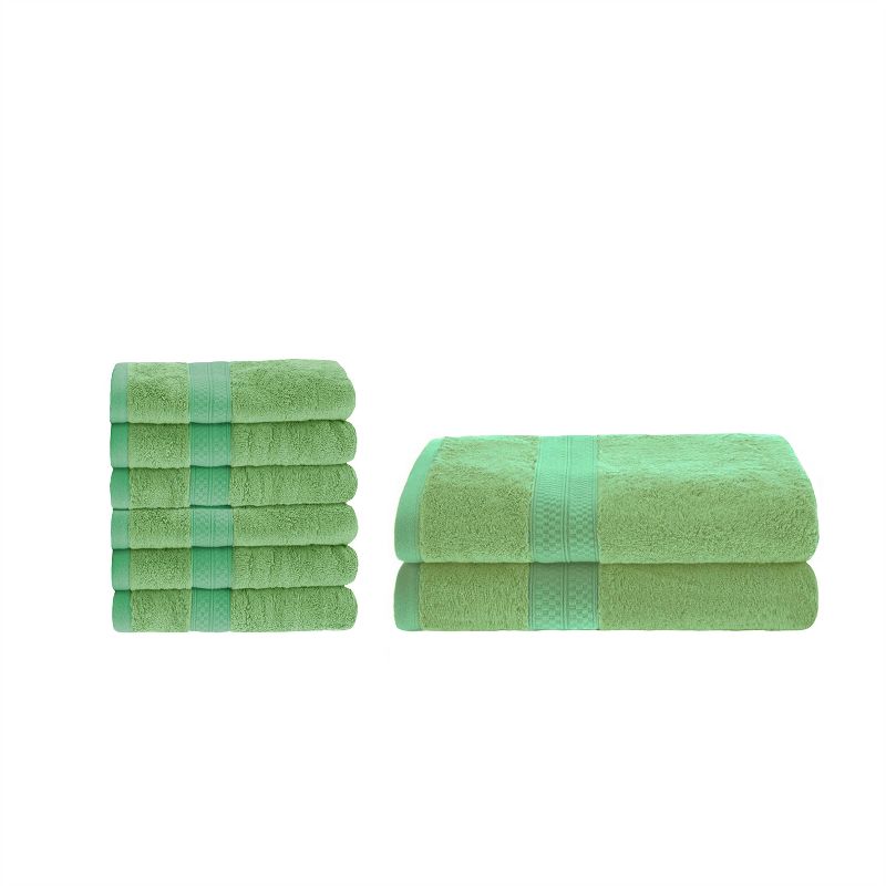 2 Piece Bath Towel and 6 Piece Hand Towel Set, Rayon From Bamboo and Cotton, Plush and Thick, Solid Terry Towels with Dobby Border by Blue Nile Mills, 3 of 8