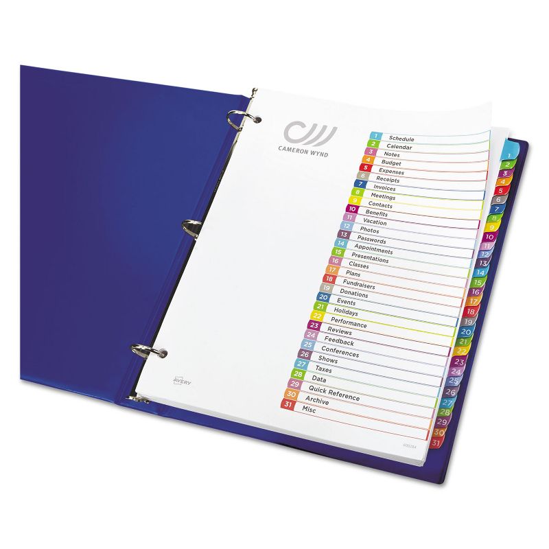 Avery Ready Index Table of Contents Dividers Multicolor Tabs 1-31 Letter 11846, 3 of 10