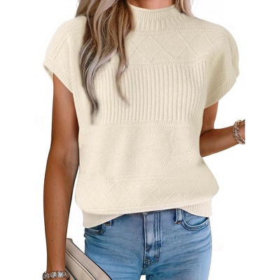 INSPIRE CHIC Women's Sleeveless Mock Neck Knitted Pullover Sweater Tops