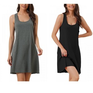 INSPIRE CHIC Women's 2 Pcs Racerback Scoop Neck Tank Loungewear Sleeveless Midi Nightgown - 1 of 4
