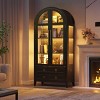 Vlsrka arched glass-door storage cabinet with LED lights,Black - 2 of 4