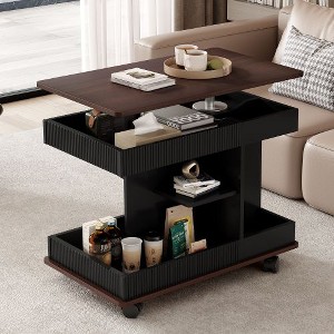 NicBex Lift-Top Rotating End Table with Wheels, Modern 360° Adjustable Side Table for Living Room & Office, Multifunctional Sofa Table with Storage - 1 of 4