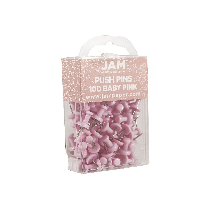 JAM Paper Colored Pushpins Baby Pink Push Pins 2 Packs of 100 (222419048A), 2 of 6