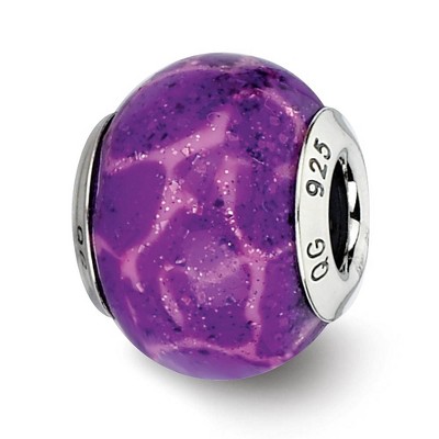 Black Bow Jewelry Purple, Pink, Glitter Overlay Glass & Sterling Silver Bead Charm, 15mm