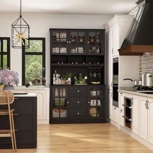 Hitow Wooden Pantry Cabinet with 3 Drawers, 13 Shelves and Cup and Bottle Holders Food Storage Cabinet - 1 of 4