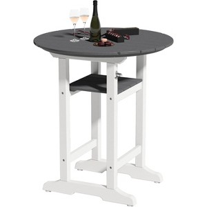 Tree City 34" Round Outdoor Bar Table, All-Weather HDPE Counter Height Table with Footrest, Heavy-Duty Patio Table for Backyard,Deck & Garden - 1 of 4