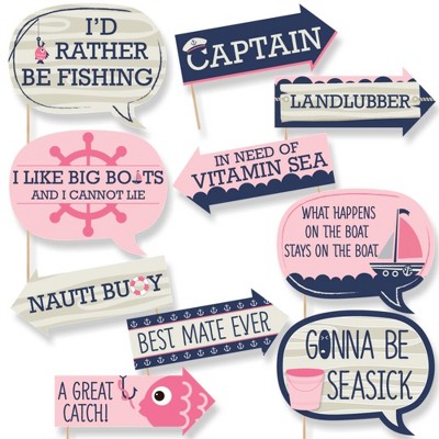 Big Dot of Happiness Funny Ahoy - Nautical Girl - Baby Shower or Birthday Party Photo Booth Props Kit - 10 Piece