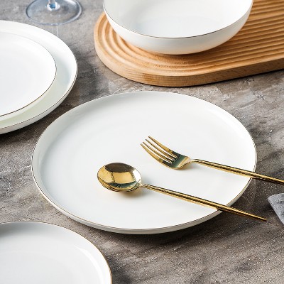 Gabrielle 24-Piece White and Gold Bone China Dinnerware Set