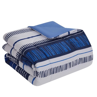 Full Mediterranean Blue and White Microfiber Bed in a Bag Set