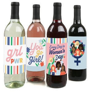 Big Dot of Happiness Women's Day - Feminist Party Decorations for Women - Wine Bottle Label Stickers - Set of 4 - 1 of 4