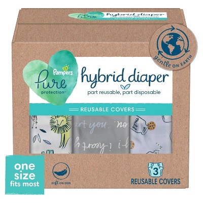 Image of Pampers Hybrid Cover Unisex Diapers Jungle, I Heart You-gray, Milk and Cookies - 3ct