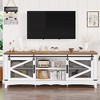 75 Inch TV Stand, Farmhouse Entertainment Center with Sliding Barn Doors, Media Console with 2 Open Shelves & 2 Cabinets, White and Brown - 3 of 4
