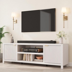 Fluted TV Stand for 80 Inch, Modern Entertainment Center with Storage, Wooden Media Console Cabinet with Fluted Door and Gold Handle for Home - 1 of 4