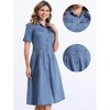 INSPIRE CHIC Women's Collared Short Sleeve A-Line Button Up Midi Denim Dress - 2 of 4