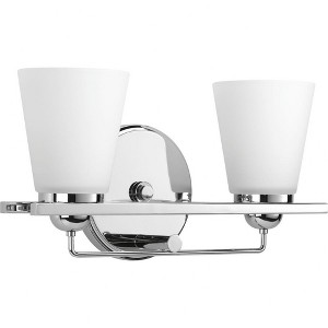 Progress Lighting Flight 2-Light Bath Vanity, Steel, Polished Chrome, Etched Glass Shade - 1 of 2