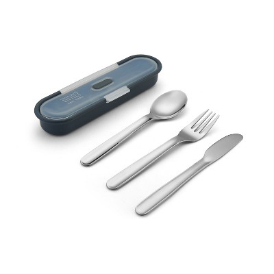 Compact Black and Gray Stainless Steel Utensil Set with Case