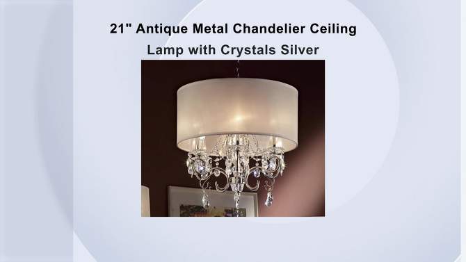 21&#34; Antique Metal Chandelier Ceiling Lamp with Crystals Silver - Ore International, 2 of 5, play video