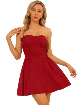 Allegra K Women's Party Strapless Sweetheart Neck Off Shoulder Sleeveless  Mini Dress Red Large : Target