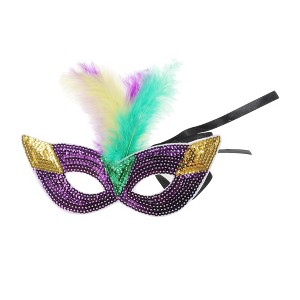 Unique Bargains Colorful Feather Sequins Half Face Party Mask 1 Pc - 1 of 4