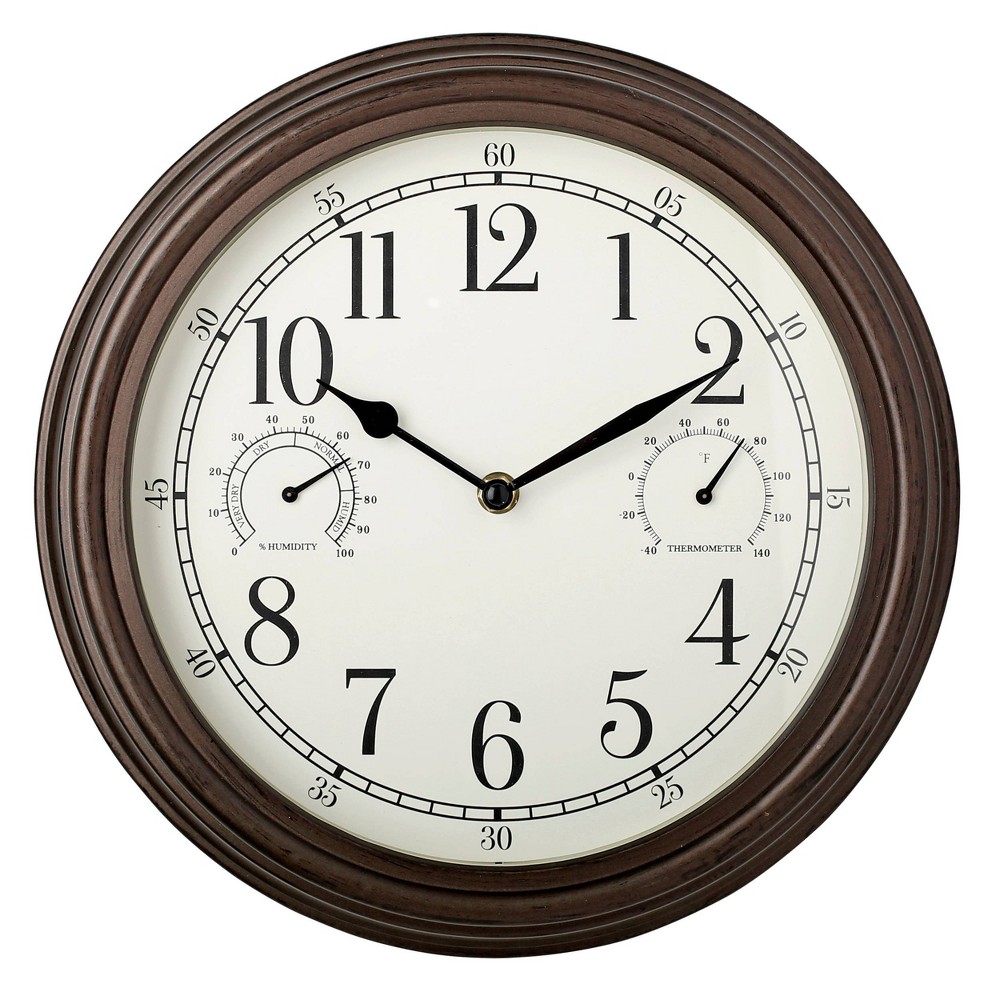 Photos - Wall Clock 12" Outdoor  with Weather Resistant Temperature/Humidity Dials 