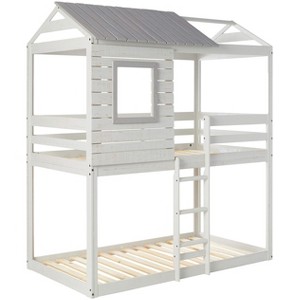 Donco Kids Deer Blind Twin Over Twin Rustic Grey House Bunkbed - 1 of 4