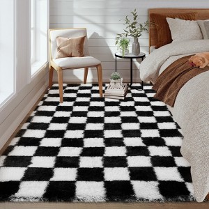Coucheta Fluffy Checkered Area Rug, Premium Shag Carpet, Soft Plush High-Pile Mat for Bedroom, Living Room, Nursery &Kids Room, Multiple Sizes&Colors - 1 of 4