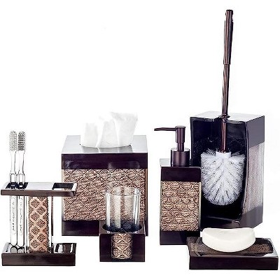 Dahlia Brown Resin Toilet Brush and Holder Set