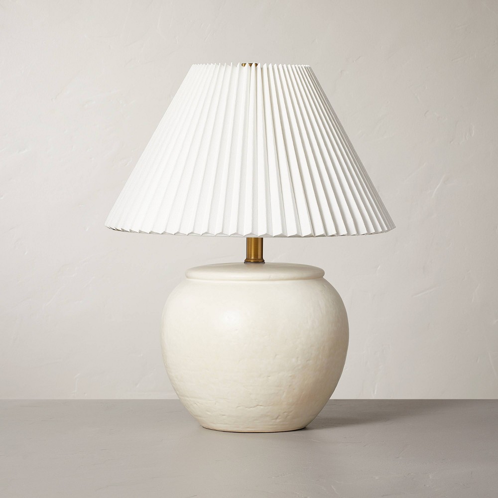 Photos - Floodlight / Street Light Distressed Ceramic Table Lamp Cream  - Hearth & H(Includes LED Light Bulb)