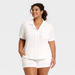 Women's Bridal Cloud Knit Modal Short Sleeve Notch Collar Top and
