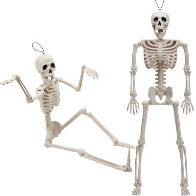 Joyfy  2pcs 24” Halloween Full Body Poseable Skeleton, Full Body Hanging Skeletons with Movable Joints for Graveyard Haunted House Party Prop Decor